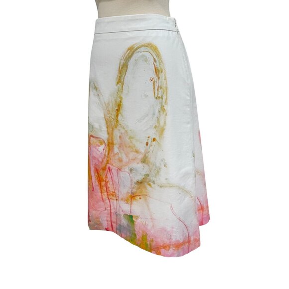 Claire Desjardins Art Skirt Size 2 A Line Midi Painterly Abstract Print White - Picture 7 of 10